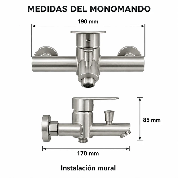 Llave Monomando Tina Ducha Modern Inox Taumm 7