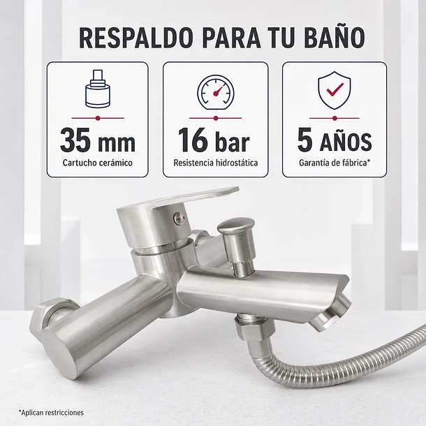 Llave Monomando Tina Ducha Modern Inox Taumm 5