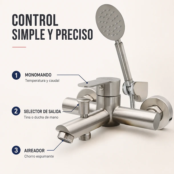 Llave Monomando Tina Ducha Modern Inox Taumm 4