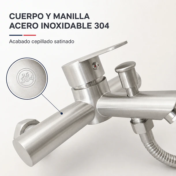 Llave Monomando Tina Ducha Modern Inox Taumm 6
