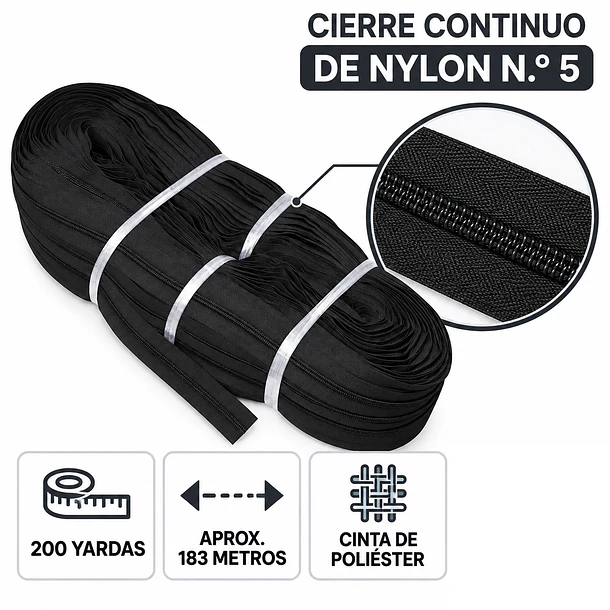 CIERRE DE NYLON N.º 5 – ROLLO DE 200 YARDAS 2
