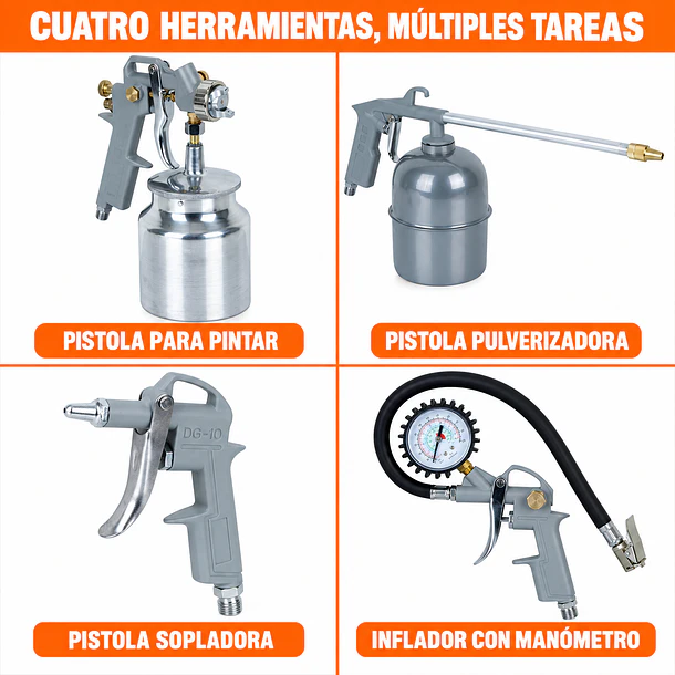 Kit Pistolas De Pintar Para Compresor Muzi Ak-6 5 Piezas 2