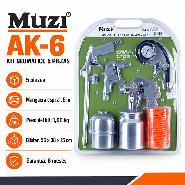 Kit Pistolas De Pintar Para Compresor Muzi Ak-6 5 Piezas 5