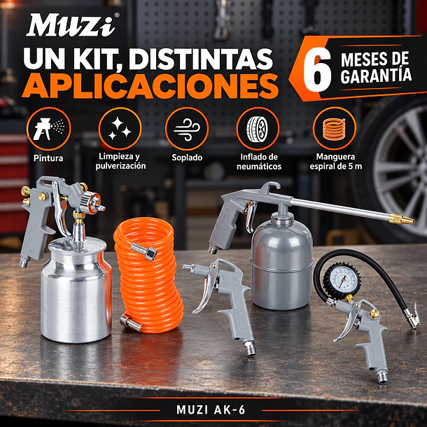 Kit Pistolas De Pintar Para Compresor Muzi Ak-6 5 Piezas 6