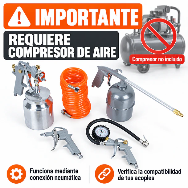 Kit Pistolas De Pintar Para Compresor Muzi Ak-6 5 Piezas 7