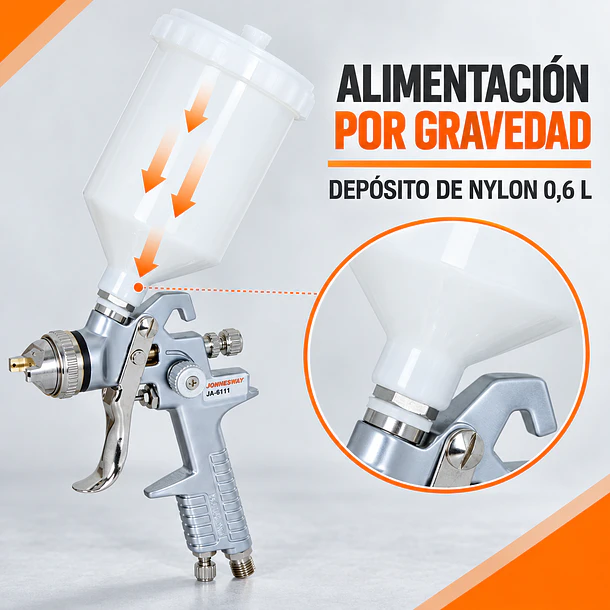 Pistola de Pintar Neumática Jonnesway JA-6111 1,4 mm con Depósito 600 ml 7
