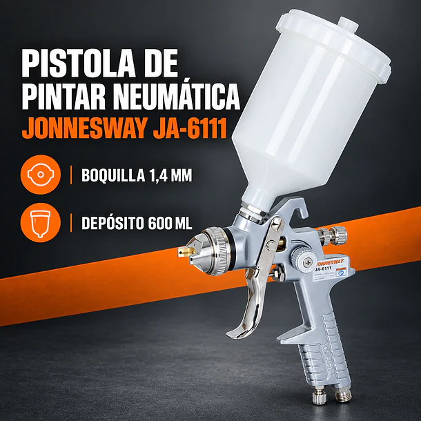 Pistola de Pintar Neumática Jonnesway JA-6111 1,4 mm con Depósito 600 ml 8