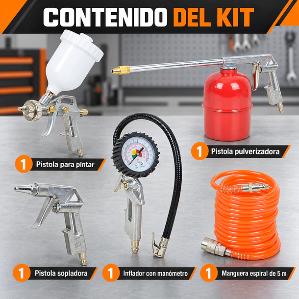 Kit de Pistolas y Accesorios para Compresor 5 Piezas SDS Power W-C2000-GP 9