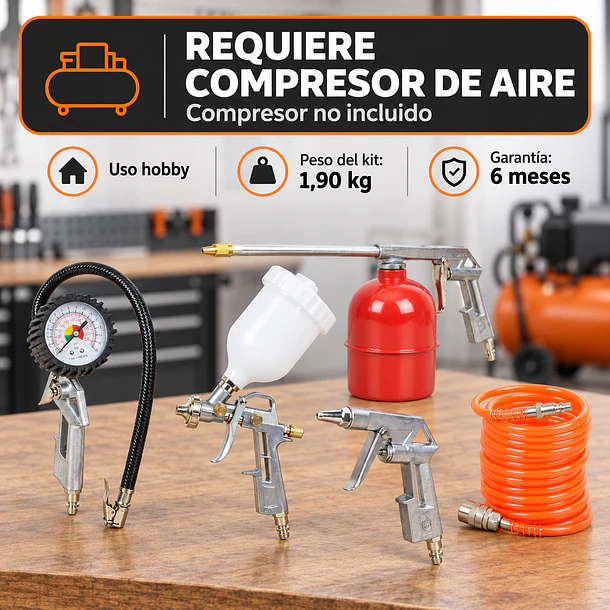 Kit de Pistolas y Accesorios para Compresor 5 Piezas SDS Power W-C2000-GP 15