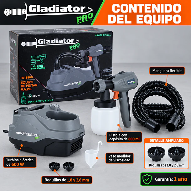 Equipo para Pintar Eléctrico HVLP Gladiator Pro HV 8800 – 600 W 3
