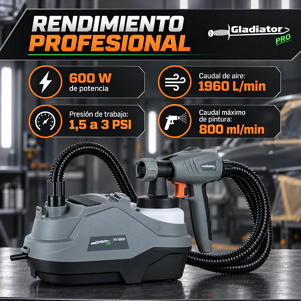 Equipo para Pintar Eléctrico HVLP Gladiator Pro HV 8800 – 600 W 6