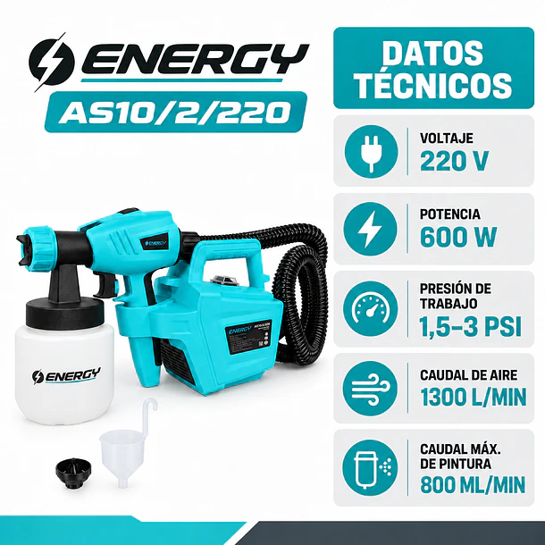 Equipo Eléctrico para Pintar Energy AS10/2/220 600W con Depósito de 800 ml 7