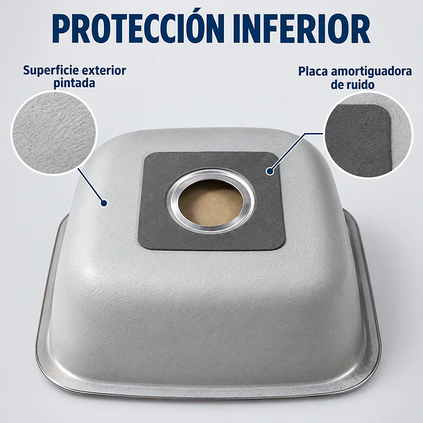 Lavaplatos Acero inoxidable Bajo Cubierta 43x38 con Desagüe y Sifón 5