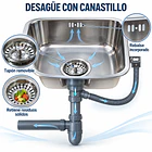 Lavaplatos Acero inoxidable Bajo Cubierta 43x38 con Desagüe y Sifón 6