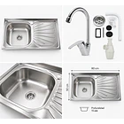 Kit Lavaplatos TAUMM 80 × 50 cm con Monomando, Desagüe, Rebalse y Sifón 5