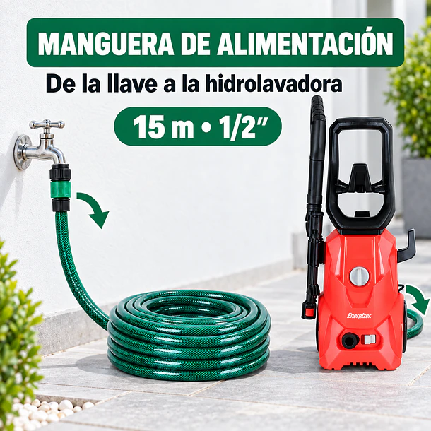 Kit Hidrolavadora Energizer 110 Bar + Manguera 15m 7