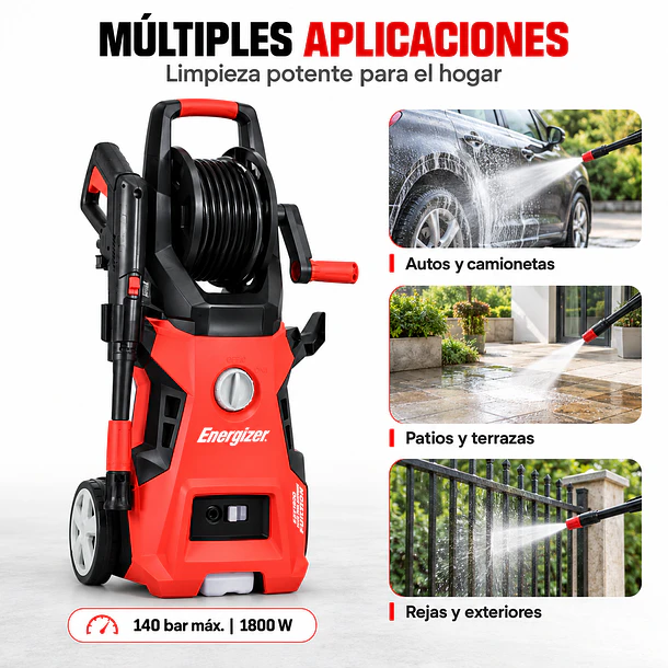 Kit Hidrolavadora Energizer EZX1800 140 Bar 1800 W + Manguera Everest 15 m 7