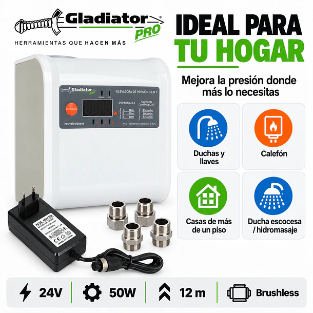Bomba Elevadora de Presión Gladiator Pro 24V 50W Brushless 1