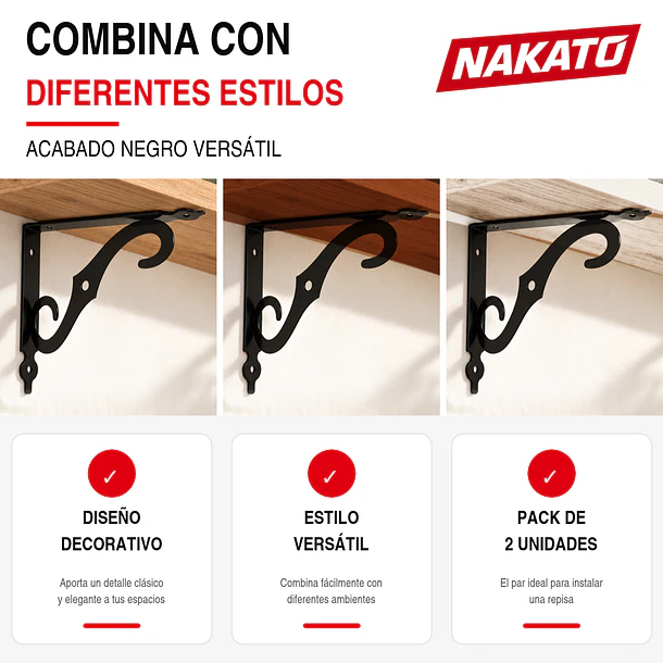 Escuadras Para Repisa 2 Piezas Negras Acero Soporte Estante 2