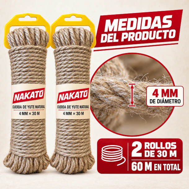 Cuerda Yute Natural Cañamo 4 Mm X 60 Metros Nakato 6