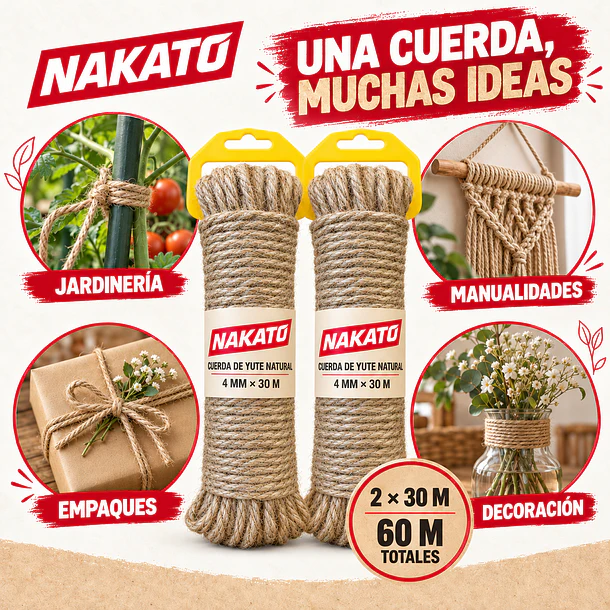 Cuerda Yute Natural Cañamo 4 Mm X 60 Metros Nakato 9