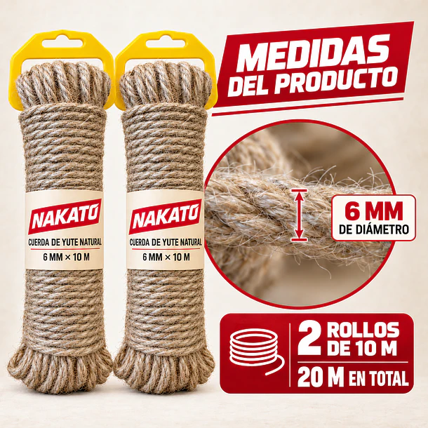Cuerda de Yute Natural 6 mm X 20 METROS NAKATO