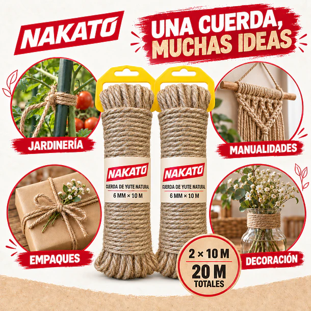 Cuerda de Yute Natural 6 mm X 20 METROS NAKATO 9