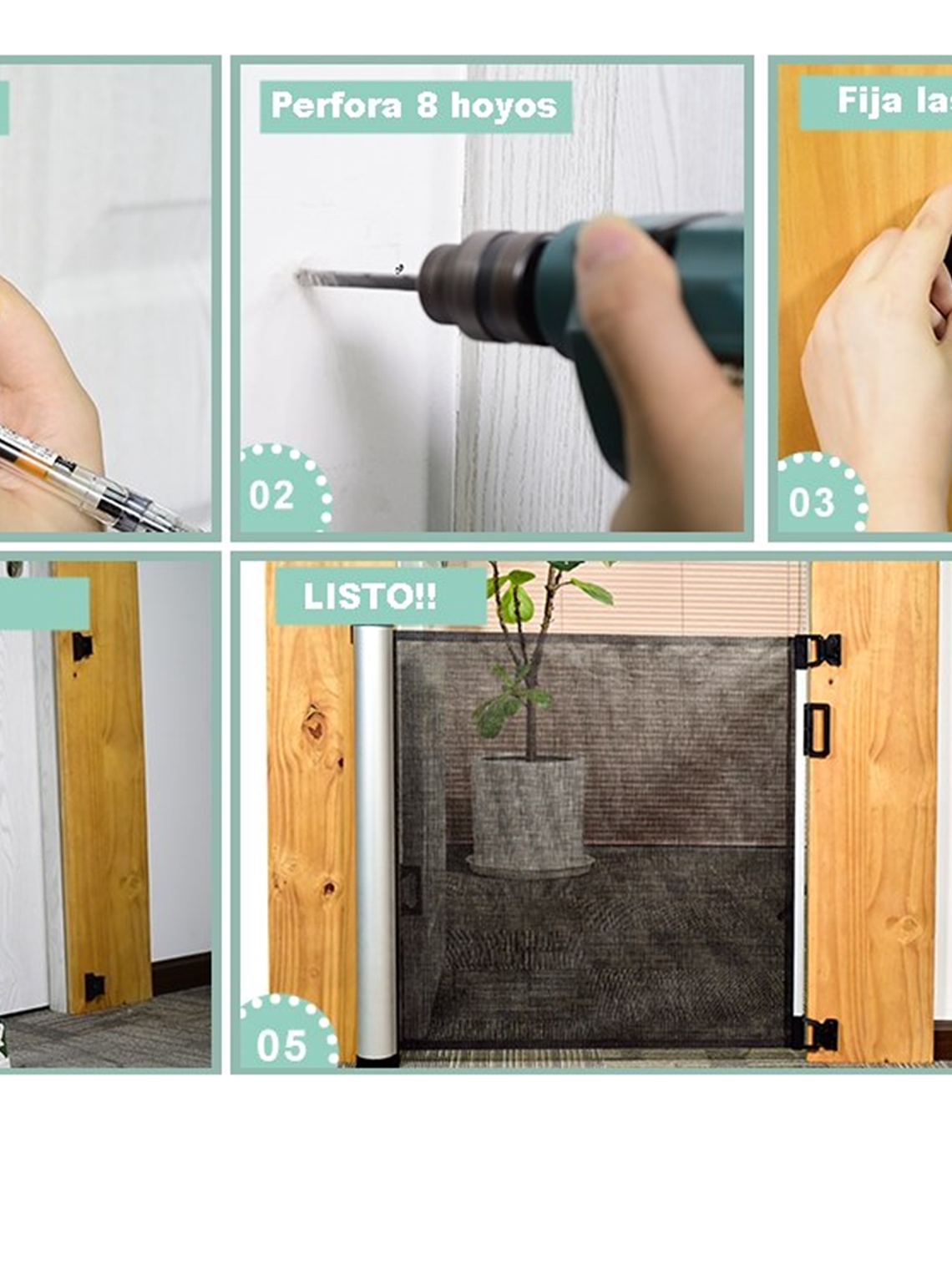 Puerta de seguridad retráctil para bebés o mascotas 6