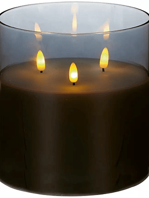 VELA cera efecto realista con LUZ LED vaso vidrio GRIS 15cm