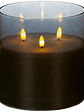 VELA cera efecto realista con LUZ LED vaso vidrio GRIS 15cm - Miniatura 2