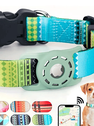 Collar mascota tela estampada con funda para Airtag COLORES