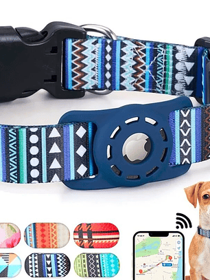 Collar mascota tela estampada con funda para Airtag COLORES