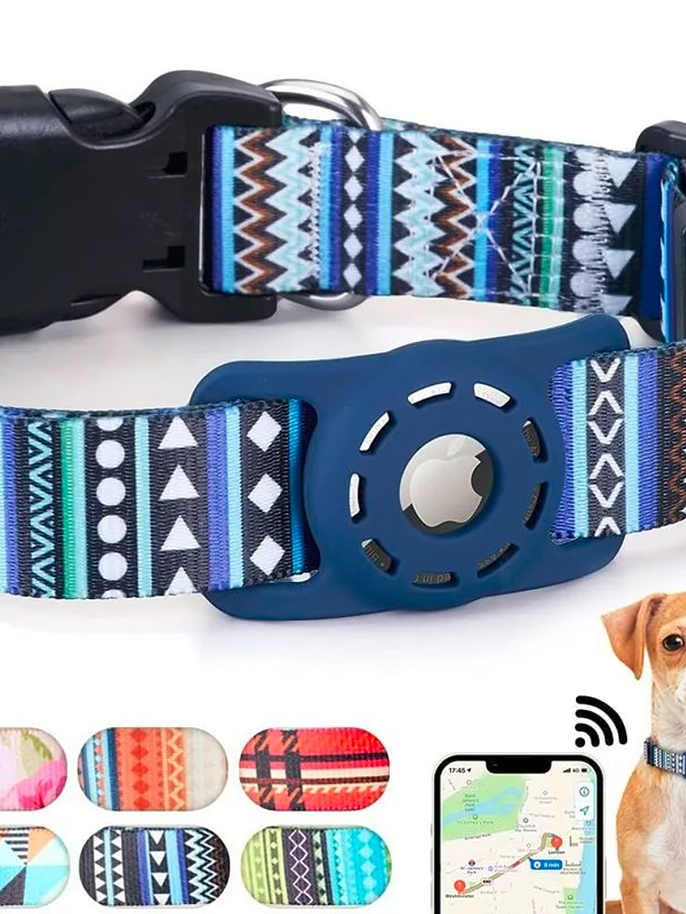 Collar mascota tela estampada con funda para Airtag COLORES 2