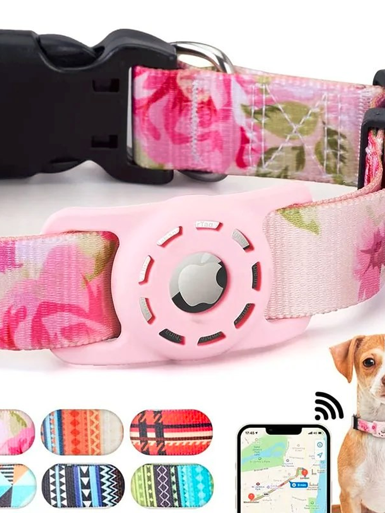 Collar mascota tela estampada con funda para Airtag COLORES 3