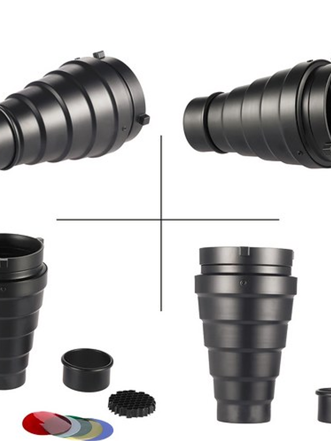 Snoot cónico para enfoque de luz con rejilla panal 3