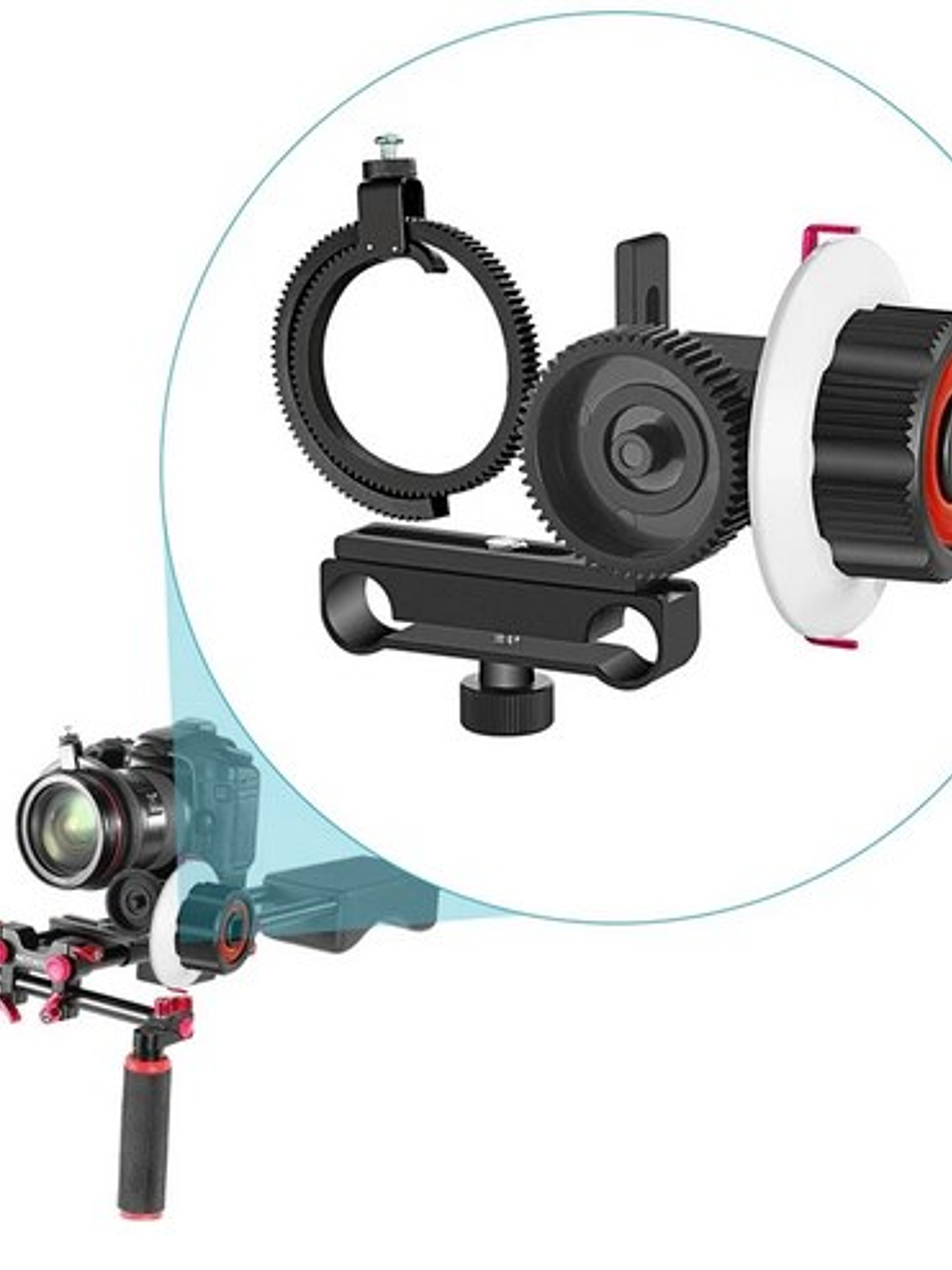 FOLLOW FOCUS para varilla de 15mm color negro y azul 2