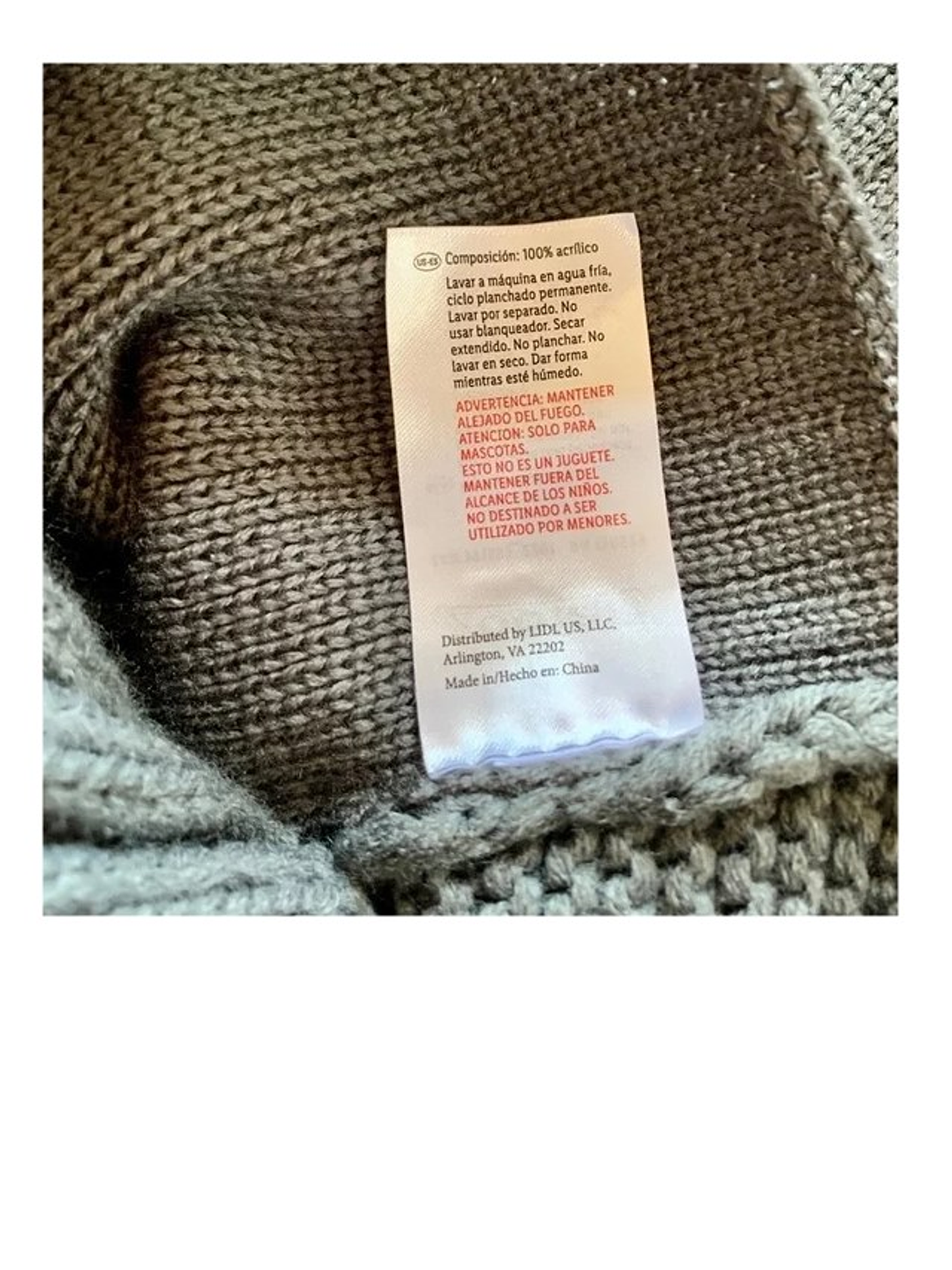 Chaleco tejido para perro mediano a grande GRIS 3