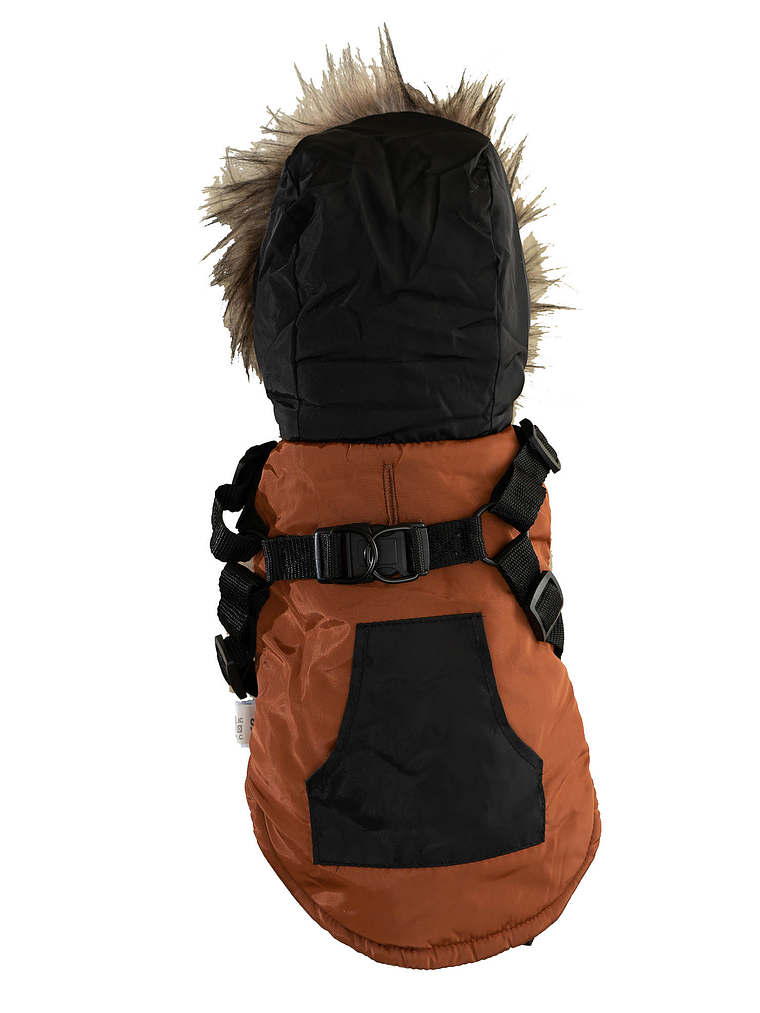 Chaqueta para Perro gorro y arnés Talla S color CAFE 1