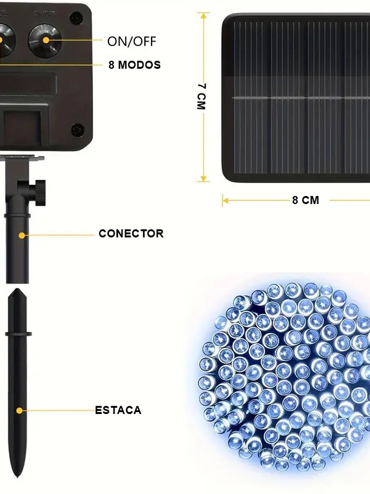 Guirnalda de luces 100 LED SOLAR blancas 2