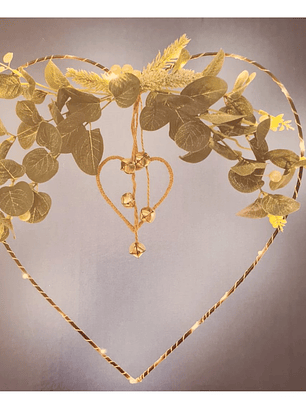 ADORNO metálico con mini LED y flores CORAZÓN