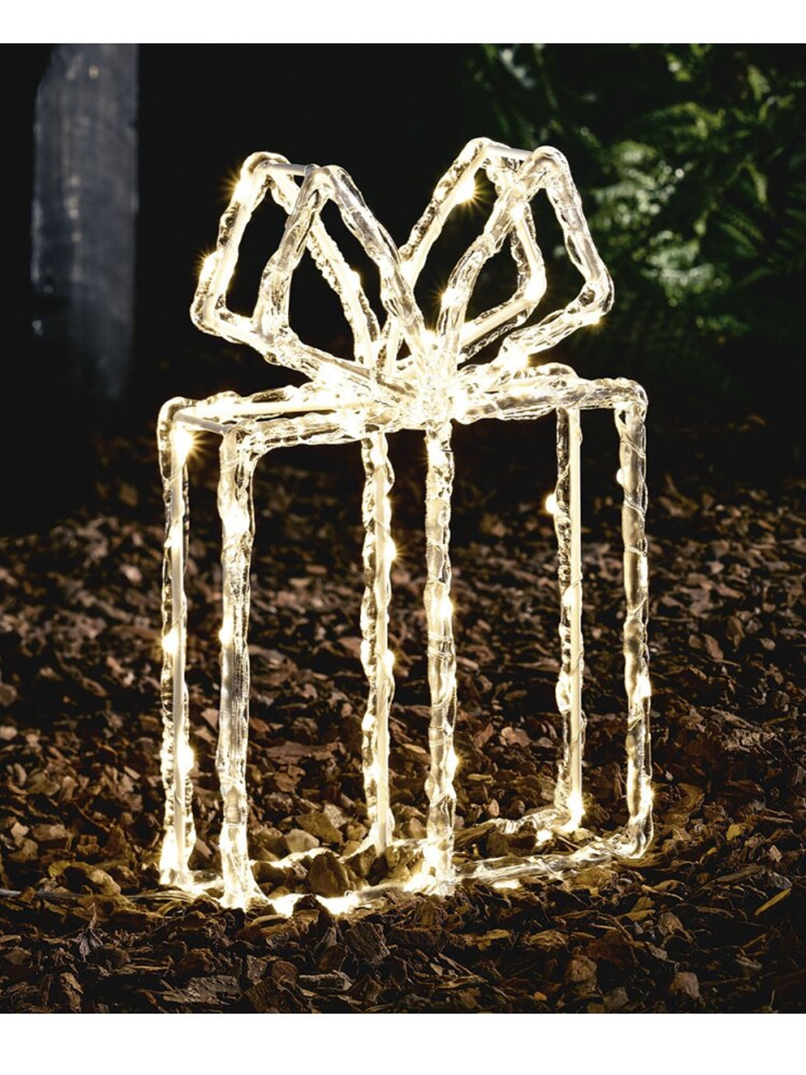 ADORNO metálico con mini LED forma REGALO BLANCO 1