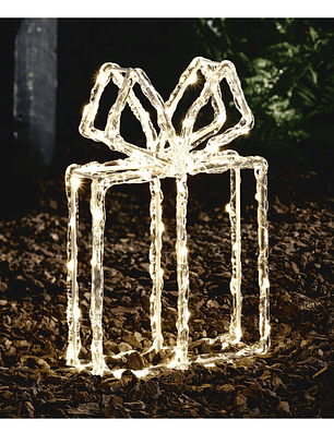 ADORNO metálico con mini LED forma REGALO BLANCO