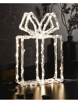 ADORNO metálico con mini LED forma REGALO BLANCO