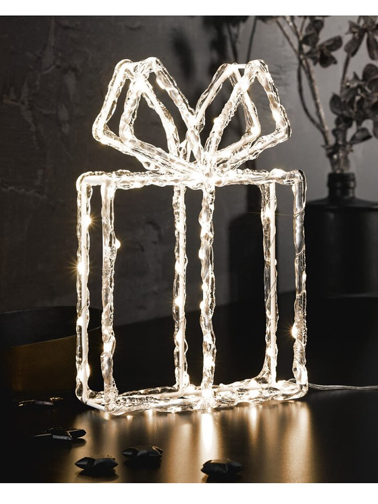 ADORNO metálico con mini LED forma REGALO BLANCO 2