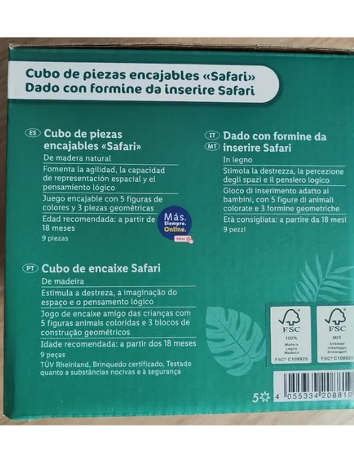 CUBO DE HABILIDADES de madera Safari 4