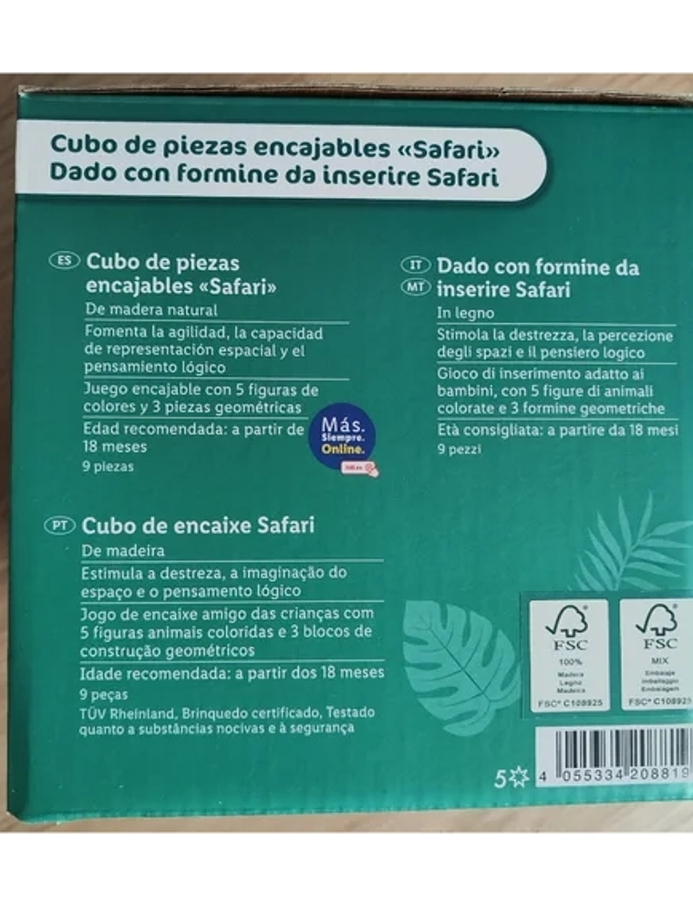 CUBO DE HABILIDADES de madera Safari 4