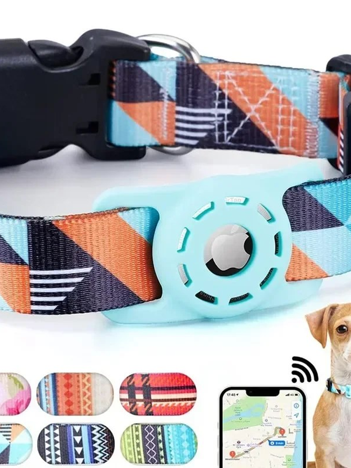 Collar mascota tela estampada con funda para Airtag COLORES 5