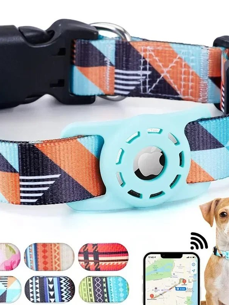 Collar mascota tela estampada con funda para Airtag COLORES 5