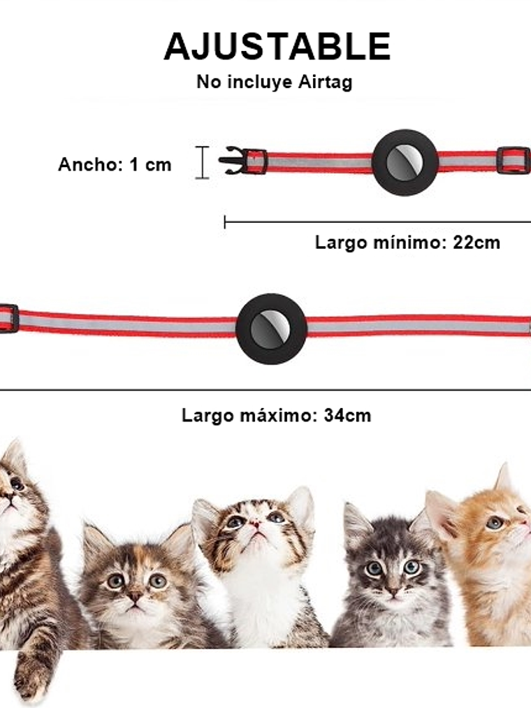 Collar mascota tela con funda para Airtag ROJO Talla S 2