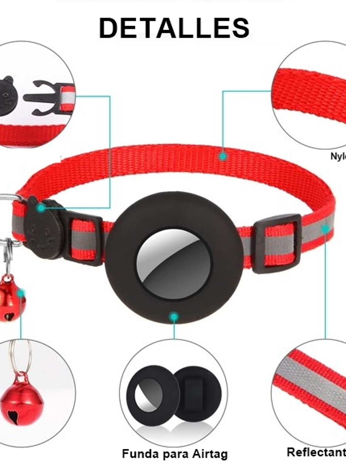 Collar mascota tela con funda para Airtag ROJO Talla S 3
